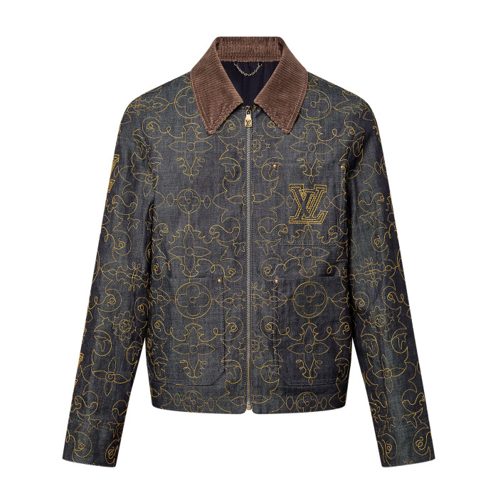 NIGO Louis Vuitton Men's Spring And Fall Logo Embroidery Zipper Lapel Long Sleeved Denim Jacket Casual Jeans Pants Suit Set #nigo75267