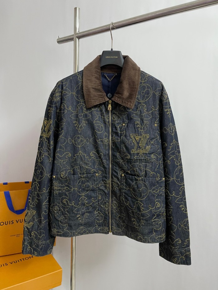 NIGO Louis Vuitton Men's Spring And Fall Logo Embroidery Zipper Lapel Long Sleeved Denim Jacket Casual Jeans Pants Suit Set #nigo75267