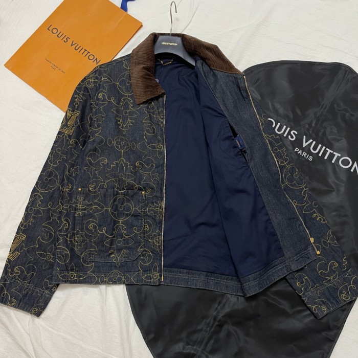 NIGO Louis Vuitton Men's Spring And Fall Logo Embroidery Zipper Lapel Long Sleeved Denim Jacket Casual Jeans Pants Suit Set #nigo75267