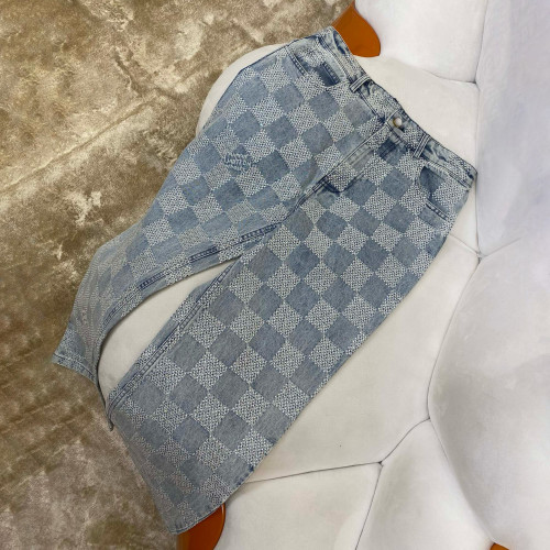 NIGO Louis Vuitton Men's Spring And Autumn Checkerboard  Print Jacquard Crystal Decoration Single Breasted Long Sleeved Denim Jacket Casual Jeans Pants Suit Set #nigo75273