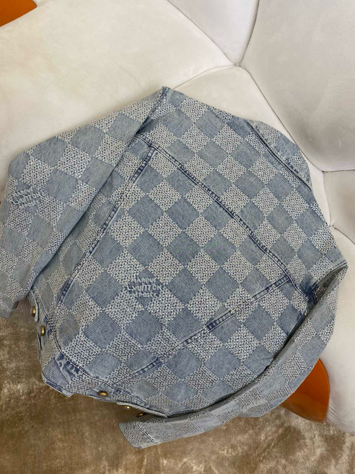 NIGO Louis Vuitton Men's Spring And Autumn Checkerboard  Print Jacquard Crystal Decoration Single Breasted Long Sleeved Denim Jacket Casual Jeans Pants Suit Set #nigo75273