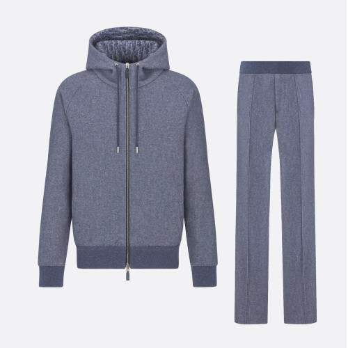 NIGO Dior Men's Spring and Autumn Solid Color Jacquard Cashmere Hooded Zipper Long Sleeve Jacket Drawstring Lace-Up Leisure Pants Suit Set #nigo75272