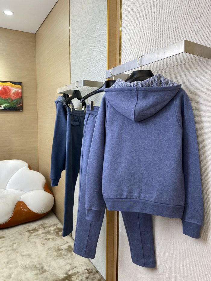 NIGO Dior Men's Spring and Autumn Solid Color Jacquard Cashmere Hooded Zipper Long Sleeve Jacket Drawstring Lace-Up Leisure Pants Suit Set #nigo75272