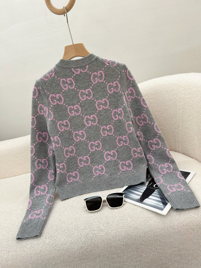 NIGO Gucci Women's Fall And Winter Double G Knit Round Neck Single Breasted Long Sleeved Jacket Sweater #nigo75289