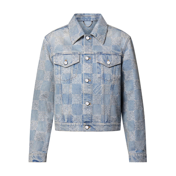 NIGO Louis Vuitton Men's Spring And Autumn Checkerboard  Print Jacquard Crystal Decoration Single Breasted Long Sleeved Denim Jacket Casual Jeans Pants Suit Set #nigo75273