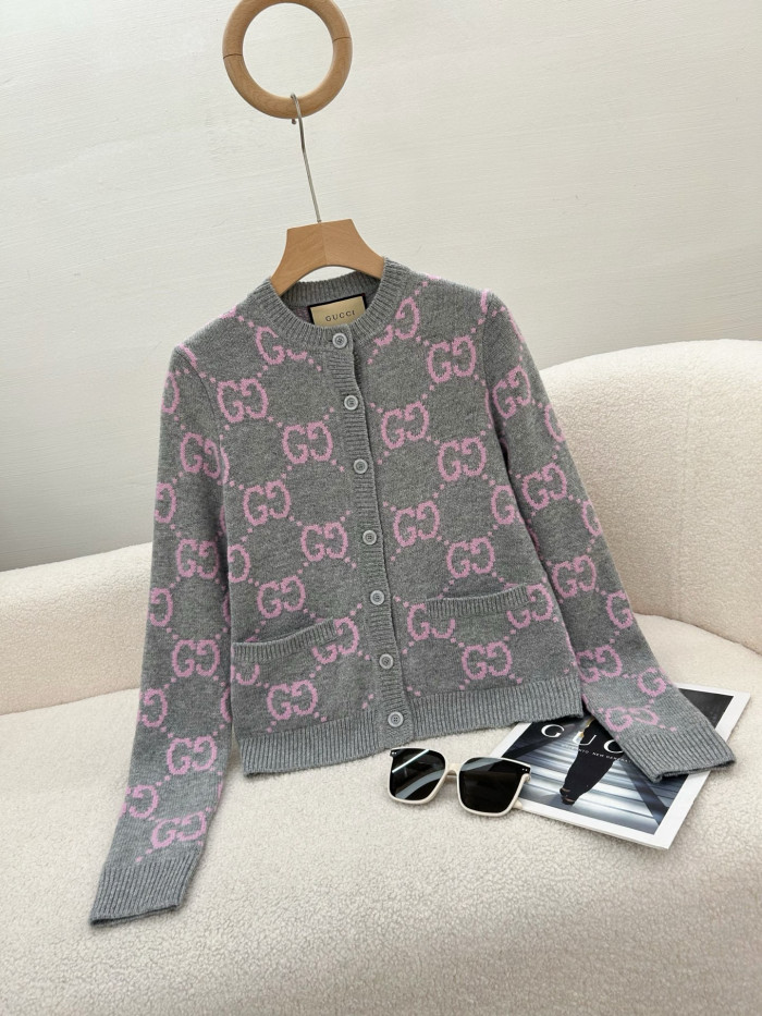 NIGO Gucci Women's Fall And Winter Double G Knit Round Neck Single Breasted Long Sleeved Jacket Sweater #nigo75289