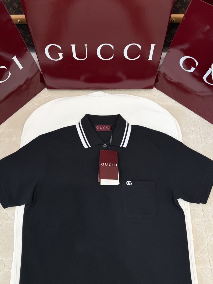 NIGO Gucci Men's Summer Striped Lapel Solid Color Straight Cotton Polo Shirt Short Sleeve T-Shirt #nigo75296