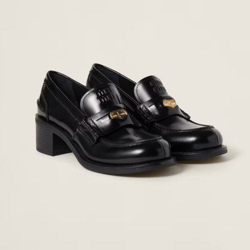 NIGO MiuMiu Women's Autumn and Winter Retro Black Leather Loafers Metal Decoration Fashion Temperament Casual Shoes  #nigo71993