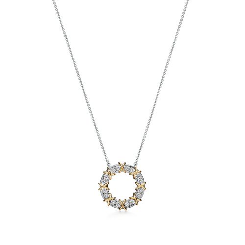 NIGO Tiffany & Co. Women's Jean Schlumberger By Tiffany Collection Sixteen Stone Narrow Necklace With Diamonds Round Pendant Necklace Accessories Ngvp #nigo9947