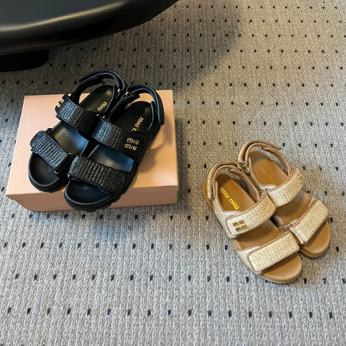 NIGO MiuMiu Women's Spring And Summer Woven Casual Flat Leather Hook Sandals Fashionable Elegant Chic Versatile Beach Shoes  #nigo71996