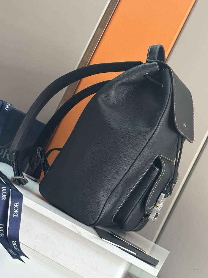NIGO Dior Men's Solid Color Adjustable Shoulder Strap Flap Drawstring Closure Grained Cowhide Shoulder Bag Bags #nigo75297