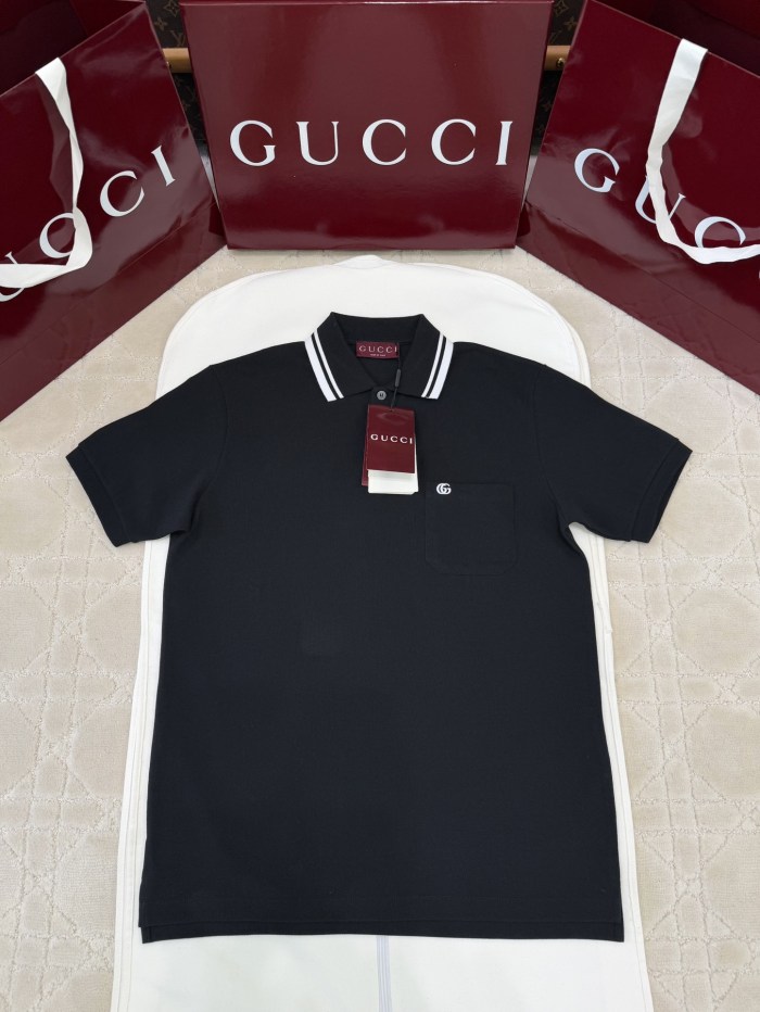 NIGO Gucci Men's Summer Striped Lapel Solid Color Straight Cotton Polo Shirt Short Sleeve T-Shirt #nigo75296