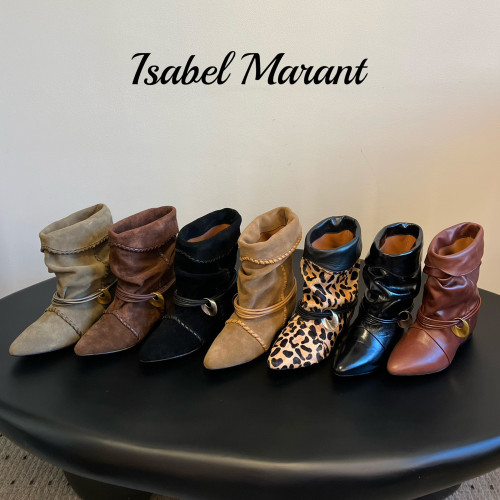 NIGO Isabel Marant Women's Fashion Trend Pleated Suede Temperament Short Boots Spring Summer Pointed Toe Leather Knight Boots Shoes #nigo81111