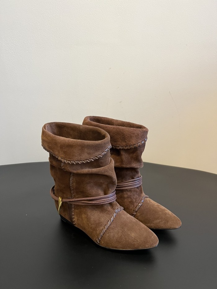 NIGO Isabel Marant Women's Fashion Trend Pleated Suede Temperament Short Boots Spring Summer Pointed Toe Leather Knight Boots Shoes #nigo81111