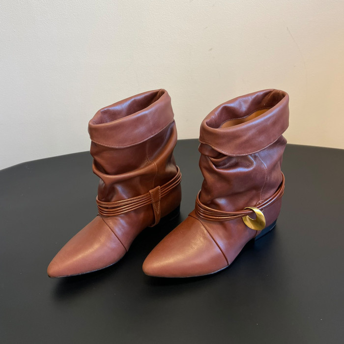 NIGO Isabel Marant Women's Fashion Trend Pleated Suede Temperament Short Boots Spring Summer Pointed Toe Leather Knight Boots Shoes #nigo81111