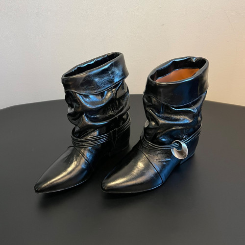 NIGO Isabel Marant Women's Fashion Trend Pleated Suede Temperament Short Boots Spring Summer Pointed Toe Leather Knight Boots Shoes #nigo81111