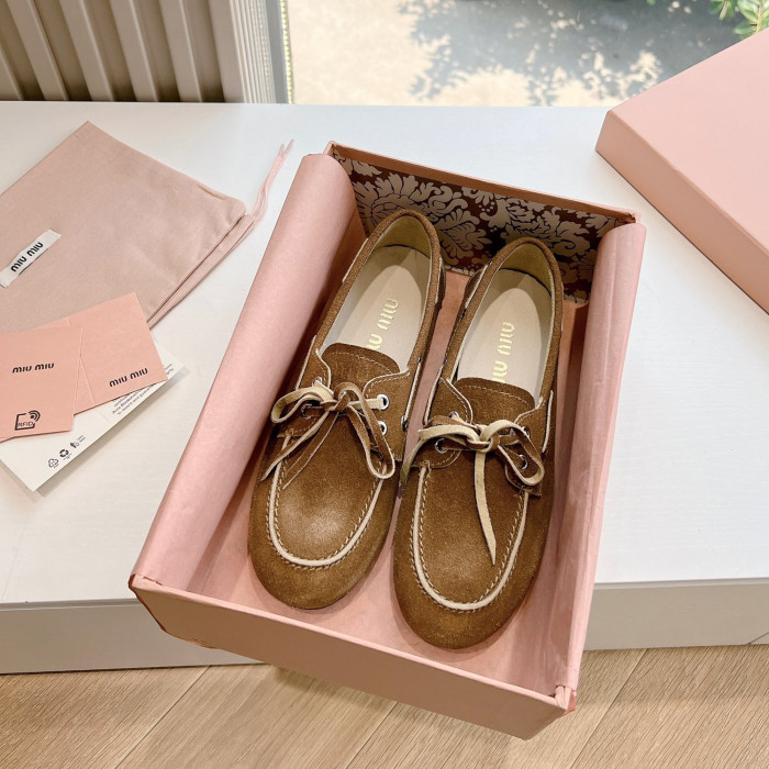 NIGO MiuMiu Women's Spring Summer Bow Suede Loafers Driving Shoes Brown Fashion Comfortable Women's Shoes #nigo81112