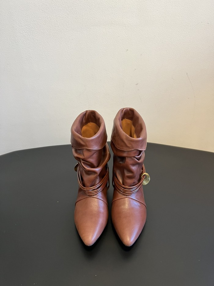 NIGO Isabel Marant Women's Fashion Trend Pleated Suede Temperament Short Boots Spring Summer Pointed Toe Leather Knight Boots Shoes #nigo81111