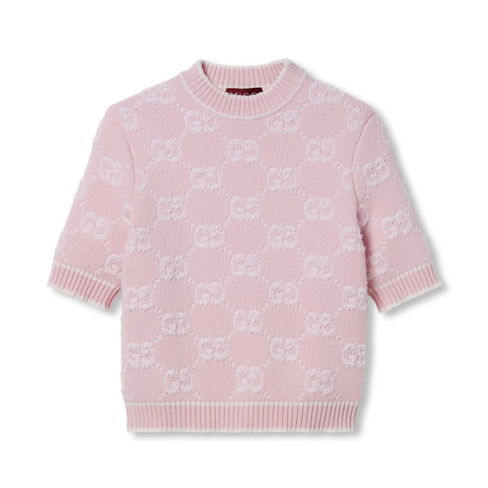 NIGO Gucci Spring Women's Pink Logo Applique Round Neck Short Sleeve Knit T-Shirt #nigo75325