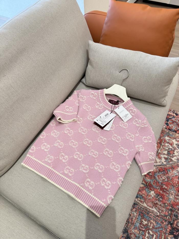 NIGO Gucci Spring Women's Pink Logo Applique Round Neck Short Sleeve Knit T-Shirt #nigo75325