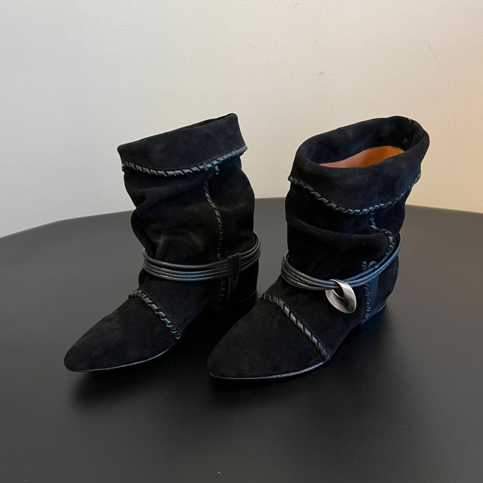 NIGO Isabel Marant Women's Fashion Trend Pleated Suede Temperament Short Boots Spring Summer Pointed Toe Leather Knight Boots Shoes #nigo81111