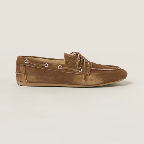 NIGO MiuMiu Women's Spring Summer Bow Suede Loafers Driving Shoes Brown Fashion Comfortable Women's Shoes #nigo81112