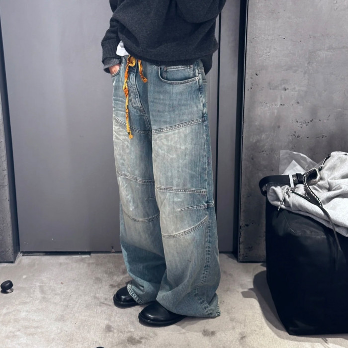 NIGO Balenciaga BAGGY Men's Spring/summer Scenic Webbing Contour Deconstructed Straight Leg Pants Denim Trend Old Wide Leg Pants Ngvp #nigo9973