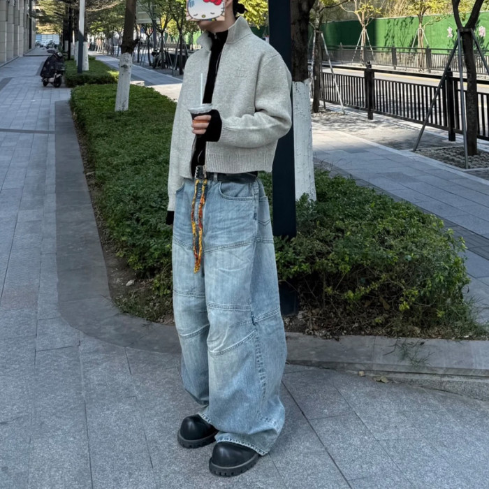 NIGO Balenciaga BAGGY Men's Spring/summer Scenic Webbing Contour Deconstructed Straight Leg Pants Denim Trend Old Wide Leg Pants Ngvp #nigo9973