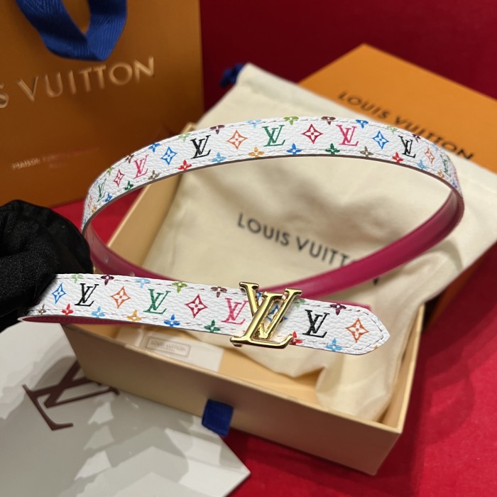 NIGO Louis Vuitton Women's Colorful Letter Printed Leather 1.5cm Reversible Belt #nigo75336