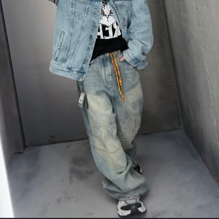 NIGO Balenciaga BAGGY Men's Spring/summer Scenic Webbing Contour Deconstructed Straight Leg Pants Denim Trend Old Wide Leg Pants Ngvp #nigo9973