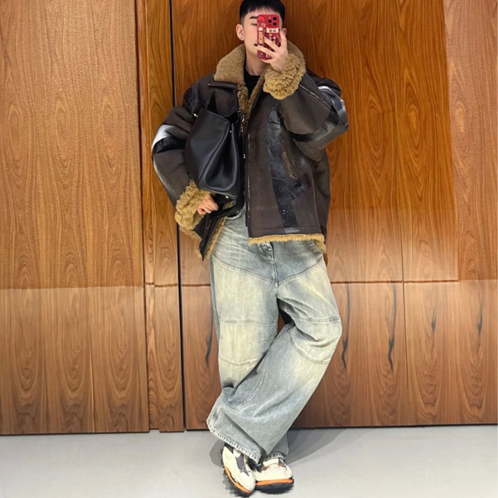 NIGO Balenciaga BAGGY Men's Spring/summer Scenic Webbing Contour Deconstructed Straight Leg Pants Denim Trend Old Wide Leg Pants Ngvp #nigo9973