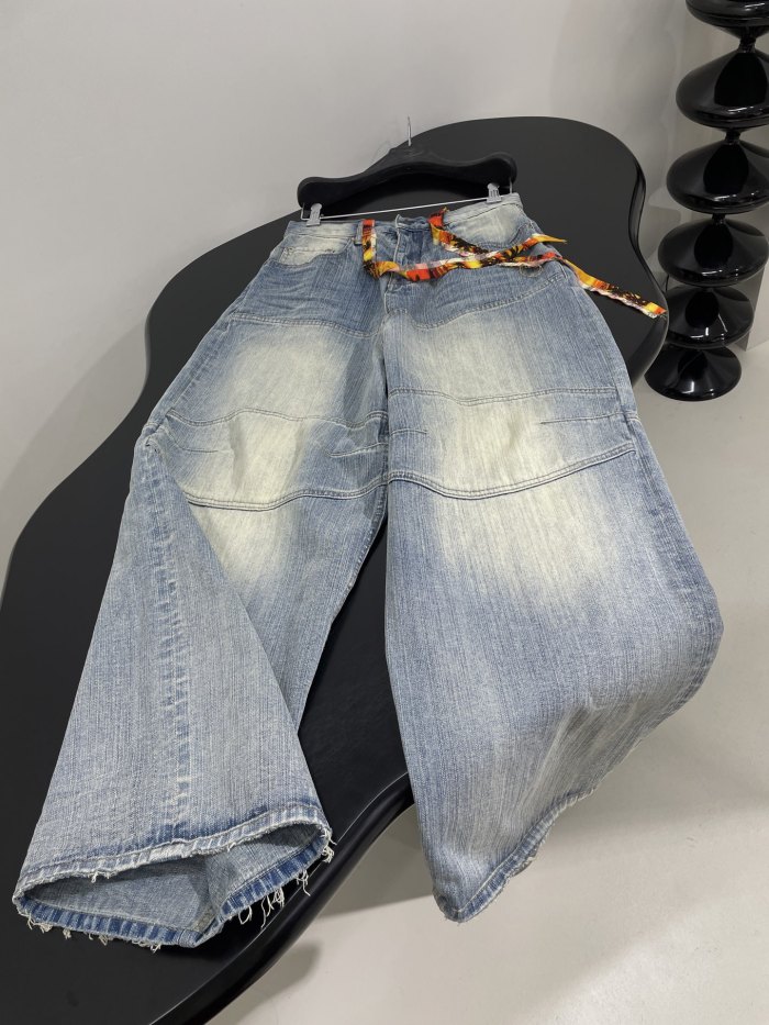 NIGO Balenciaga BAGGY Men's Spring/summer Scenic Webbing Contour Deconstructed Straight Leg Pants Denim Trend Old Wide Leg Pants Ngvp #nigo9973