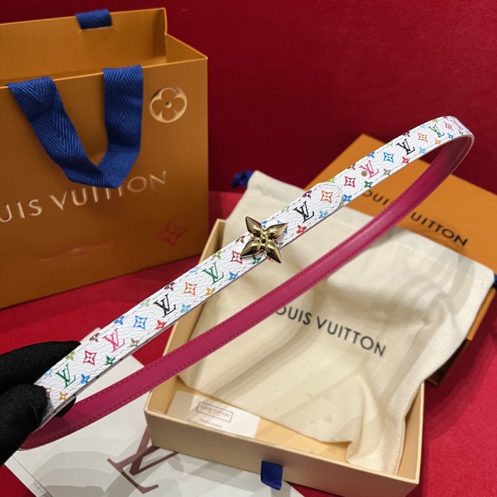 NIGO Louis Vuitton Women's Colorful Letter Printed Leather 1.5cm Reversible Belt #nigo75336