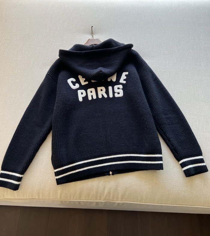 NIGO Celine Men's Spring and Autumn Solid Color Knit Hooded Drawstring Zipper Long Sleeve Jacket #nigo75345