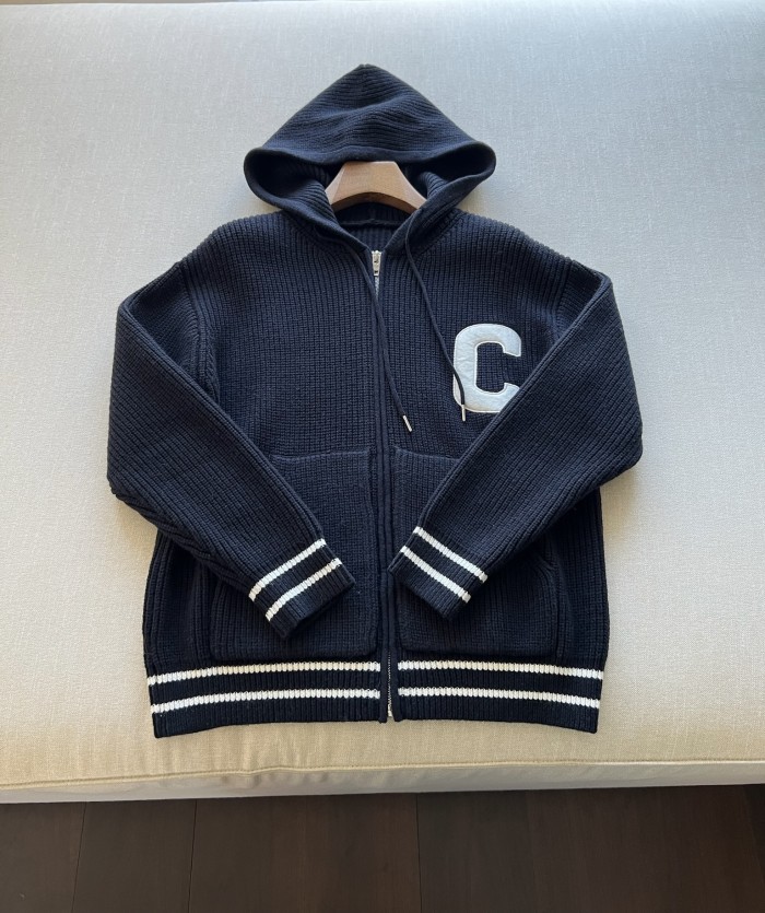 NIGO Celine Men's Spring and Autumn Solid Color Knit Hooded Drawstring Zipper Long Sleeve Jacket #nigo75345