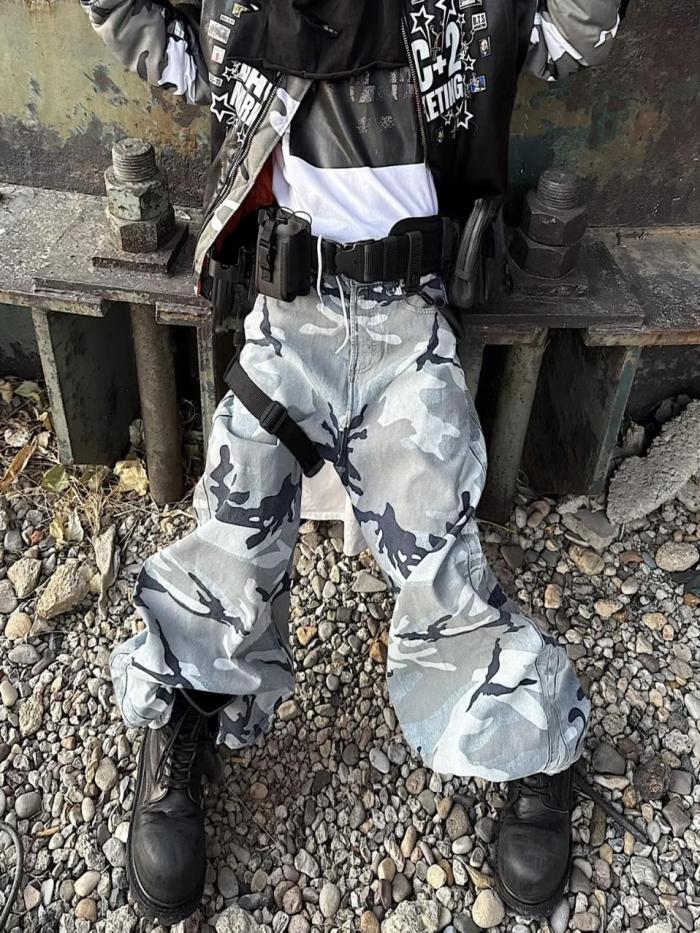 NIGO Vetements Men's Snow Camouflage Blue Baggy Jeans Loose Casual Denim Pants High Street Fashion Trend Design Trousers  Ngvp #nigo9989