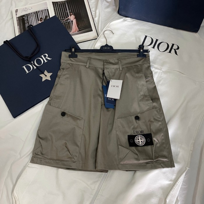 NIGO Dior Dior And Stone Island Men's Summer Solid Color Letter Logo Casual Fit Bermuda Shorts #nigo75358