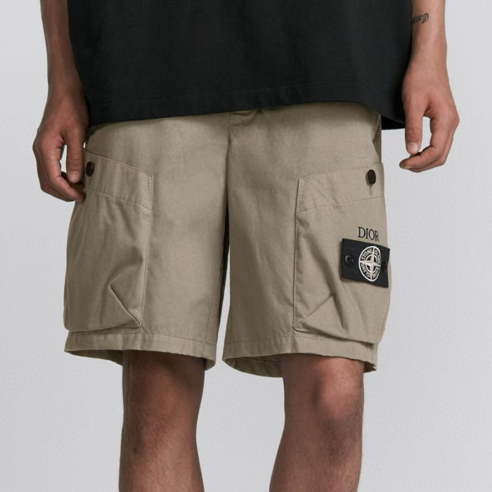 NIGO Dior Dior And Stone Island Men's Summer Solid Color Letter Logo Casual Fit Bermuda Shorts #nigo75358