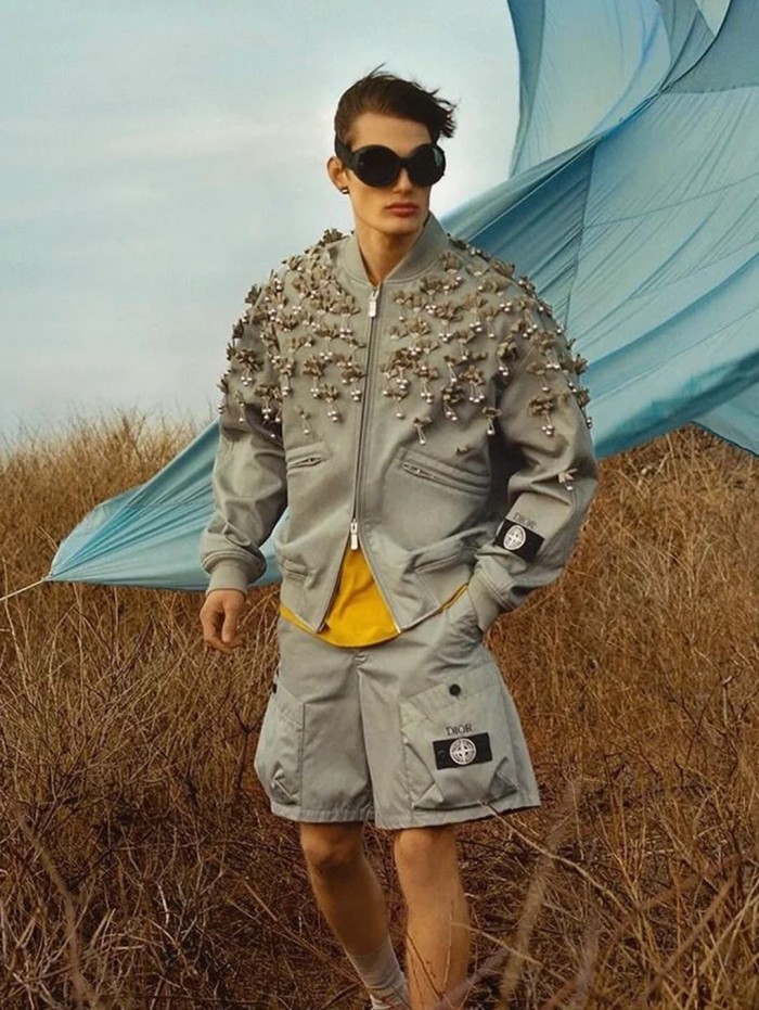 NIGO Dior Dior And Stone Island Men's Summer Solid Color Letter Logo Casual Fit Bermuda Shorts #nigo75358