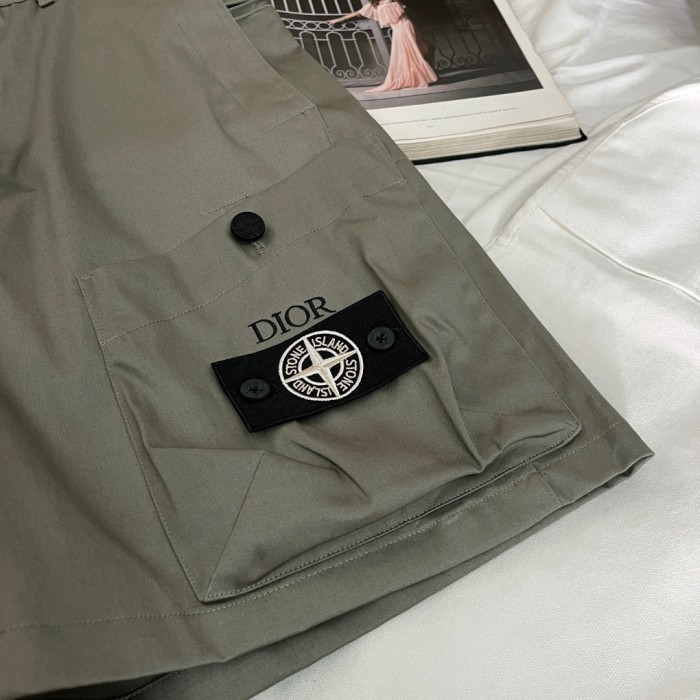 NIGO Dior Dior And Stone Island Men's Summer Solid Color Letter Logo Casual Fit Bermuda Shorts #nigo75358