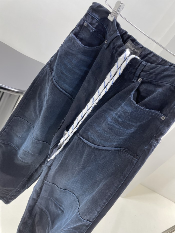 NIGO Balenciaga Men's And Women's Spring And Fall Splicing Fence Mid Waist Placket Zipper Straight Tie Jeans Pants #nigo75357