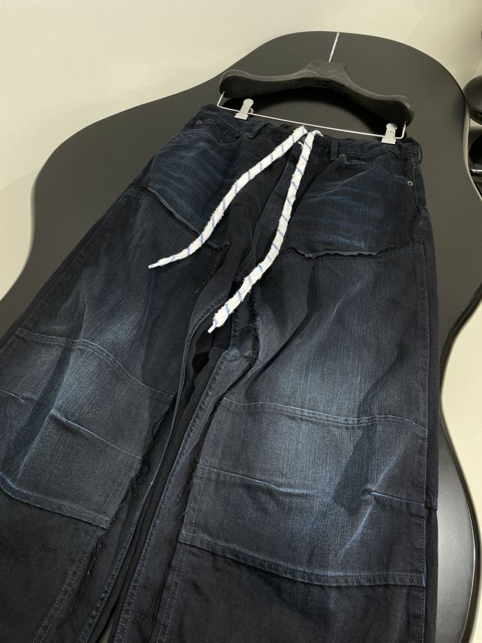 NIGO Balenciaga Men's And Women's Spring And Fall Splicing Fence Mid Waist Placket Zipper Straight Tie Jeans Pants #nigo75357