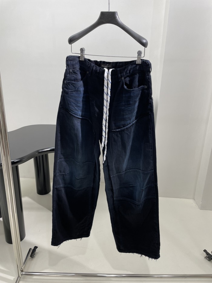 NIGO Balenciaga Men's And Women's Spring And Fall Splicing Fence Mid Waist Placket Zipper Straight Tie Jeans Pants #nigo75357