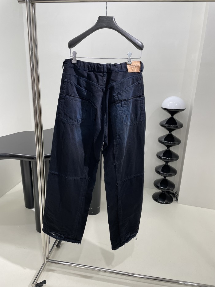 NIGO Balenciaga Men's And Women's Spring And Fall Splicing Fence Mid Waist Placket Zipper Straight Tie Jeans Pants #nigo75357