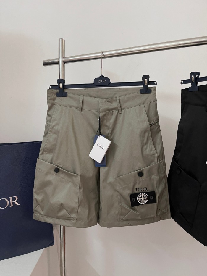 NIGO Dior Dior And Stone Island Men's Summer Solid Color Letter Logo Casual Fit Bermuda Shorts #nigo75358