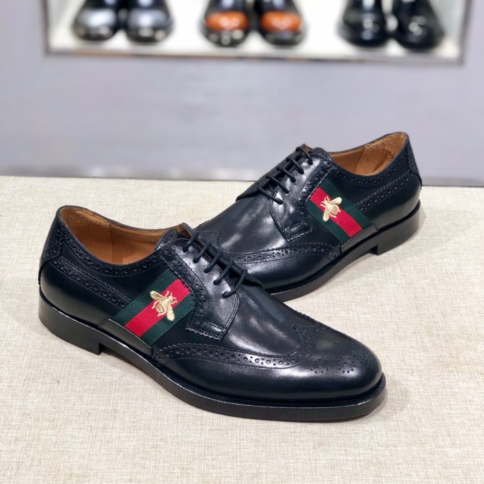 NIGO Gucci Men's Spring and Autumn Solid Color Leather Low Top Lace-up Loafers Shoes #nigo75372