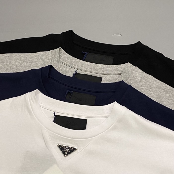 NIGO Prada Men's Summer Solid Color Triangle Logo Logo Round Neck Cotton Short Sleeve T-Shirt #nigo75379