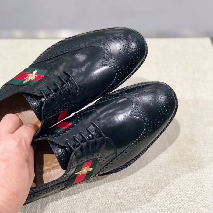 NIGO Gucci Men's Spring and Autumn Solid Color Leather Low Top Lace-up Loafers Shoes #nigo75372