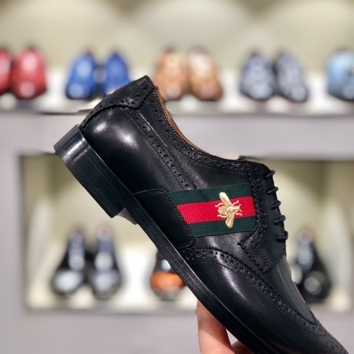 NIGO Gucci Men's Spring and Autumn Solid Color Leather Low Top Lace-up Loafers Shoes #nigo75372