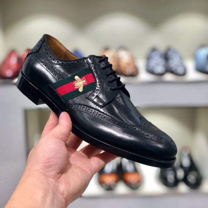 NIGO Gucci Men's Spring and Autumn Solid Color Leather Low Top Lace-up Loafers Shoes #nigo75372